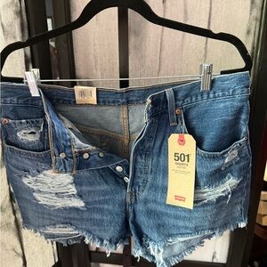 Levi's Blue Distressed Denim Shorts